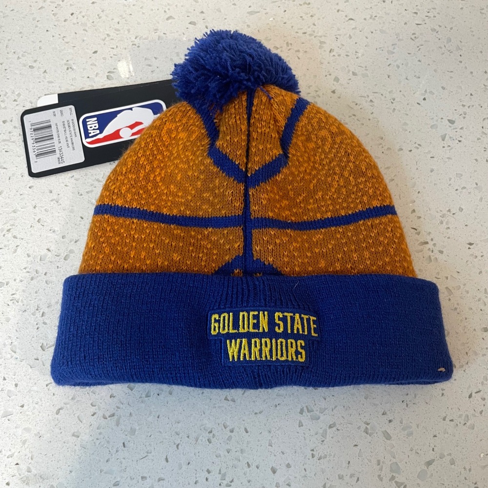 NBA Golden State Warriors Infant Basketball Knit Beanie Blue‎ Gold Pom Hat NEW